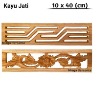 Kepingan Loster 10 x 40 cm Jati Kembang Minimalis Ornamen Tempel Dekorasi Kayu ukiran Jepara