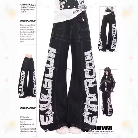 American street fashion high street coated letter print high street jeans long pants fashion 2026 au