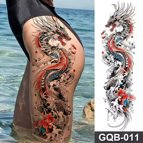 Full Large Arm Sleeve Tattoo Dragon Skull Flower Waterproof Temporary Tatoo Sticker Clock Compass Me