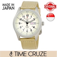 [Time Cruze] Seiko 5 Sports SNZG07J  Military Automatic Japan Made Nylon Strap Beige Dial Men Watch SNZG07J
