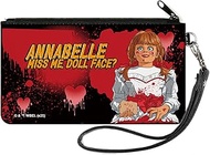 Annabelle Wallet, Zip Pouch, Annabelle Miss Me Doll Face Pose Black Reds, Canvas