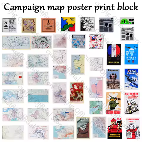 MOC European Military Campaign Map Printed Tile Building Blocks WW2 Army Soldiers Figures Battle Pos