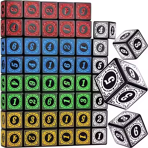 Set of 10 Acrylic Data D6 with Carved Pattern, 6-Face Polyhedral Data for Role Games, Dungeons and D