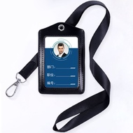 【A LOVABLE】 NEW Genuine Leather ID Badge Holder Business Work Card Holders with Neck Lanyard Formal 