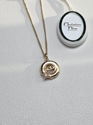 Dior CD迪奧金色圓形水鑽吊墜頸鏈項鏈 日本中古二手vintage