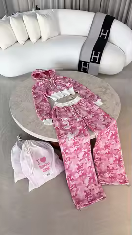 Pink Letter Graphic Zipper Sportswear Clothes Y2K FashionWomen's Casual Short Top Set Sweatshirt Loo
