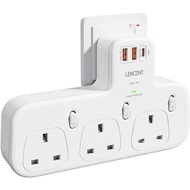 LENCENT 3 Way Plug Extension with PD 20W USB-C & 2 USB-A QC 3.0, Multi Plug Adaptor Surge Protector 