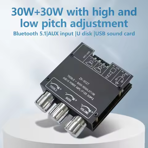 Zk-302t BL Digital Power Amplifier Board Module 2.0 Stereo Dual Channel 30w+30w With High And Low To