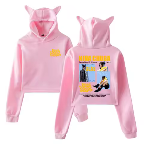 Nina Chuba Vintage Graphic Hoodie 2025 Arena Tour Cat Ears Hooded Sweatshirt Long Sleeve Crop Top