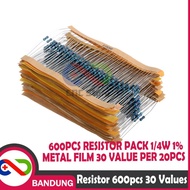 Definitely 600PCS RESISTOR PACK 1/4W 1% METAL FILM 30 VALUE PER 20PCS 05