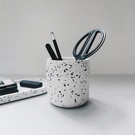 TERRAZZO 磨石子 | 經典黑白水泥圓形盆器・筆筒・桌面收納