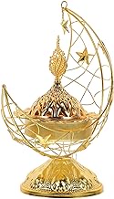 PRETYZOOM Arabic Incense Burner Ramadan Moon Bakhoor Burner Charcoal Frankincense Resin Incense Burner Metal Candlestick Candle Stand for Islamic Eid Mubarak Golden