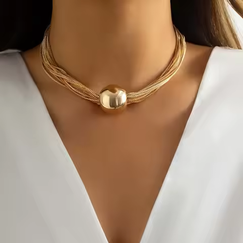 Punk Gothic Twisted Chunky Chain Necklace for Women Men Exaggerated Metal Multi-layer Big Bead Ball 
