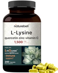 NatureBell L-Lysine 1,000mg Capsules + Quercetin 250mg with Vitamin C and Zinc, 240 Count | Free For