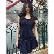 เสื้อยืดแขนสั้นผู้หญิง OOTD BM Pure Cotton Butterfly Knot Retro American Style Single Button Pure Co