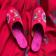 中國扣拖鞋/絲綢 刺繡 蘇繡 繡花拖鞋 手工繡花 婚鞋 新婚禮物 紅