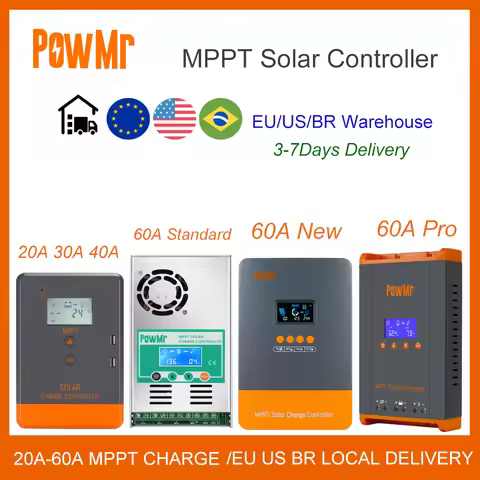 PowMr MPPT 60A 40A 30A 20A LCD Solar Charge Controller 12V 24V 36V 48V Auto Battery Solar Panel Smar