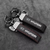 Carbon Fiber Car Keychain PU Leather Keyring Accessories For Hyundai N Line Tucson I30 Santafe Accen