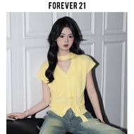 เสื้อยืดคอวีสีฟ้าสุดเก๋จาก Forever 21 เสื้อแขนกุดเข้ารูปสำหรับผู้หญิง เสื้อชั้นในสไตล์เกาหลี เสื้อแข