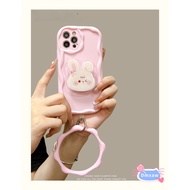 For Realme 9i 4G Q5i 5G V23 V20 Q5i 5G GT Neo 5G GT2 Neo3 Neo2 2 Pro U1 C1 Casing Cute Pink Rabbit Bracket Phone Case + Wave Pattern Bracelet