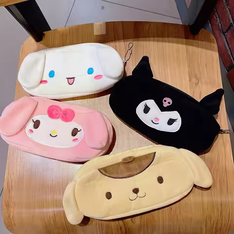 Kuromi Sanrio Plush Pen Bag Winter Student New Year Gift Multi Functional Sanrio Plush Makeup Bag Ku