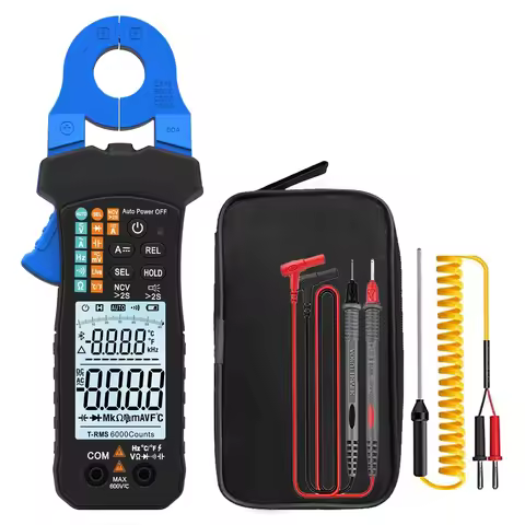 True RMS 6000 Counts Auto-Range AC/DC Clamp Meter, CAT II 600V, 6A/60A, V/A/Ohm/Cap/Diode/Cont, w/NC