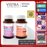 [ SKIN SET ] VISTRA Grape Seed 60 mg. -  เกรพ ซีด 60 สารสกัดจากเมล็ดองุ่น  (30 เม็ด) + VISTRA Acerola Cherry 1000 mg &amp; Citrus Bioflavonoids Plus - อะเซโรลาเชอรี่ 1000 มก. ( 45 เม็ด )