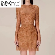 RYRYSTYLE Design sense heavy industry niche lace dress long sleeved three-dimensional petal short 14