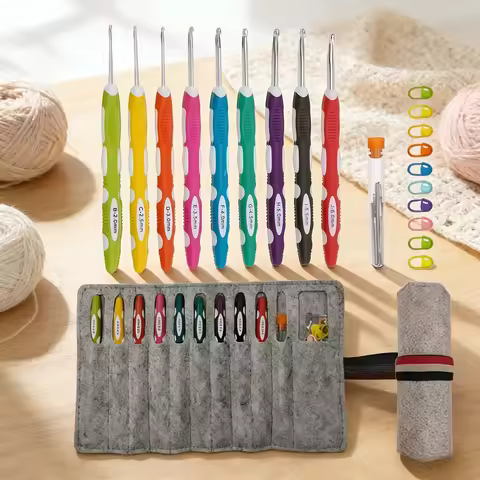 Roll felt bag crochet hook set DIY hand woven ergonomic crochet hook set, 9 sizes 2mm-10mm