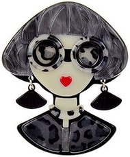 Ladies Grey Leopard Style Acrylic Bezel Brooch Pin, Acrylic