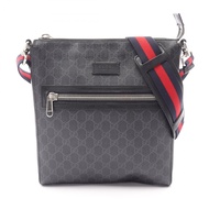 [二手] Gucci GG Supreme 斜背包，Sherry 系列，474137，黑色，PVC 塗層帆布，皮革。