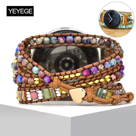 22mm 20mm Watch Strap For Samsung watch 4 3 Strap Boho Natural Stone Bracelet Amazfit Bip GTS 2 2e 2