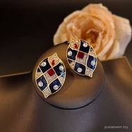 Leaf Shape Black Enamel Earrings Diamond Check Red Rhinestone Earrings Diamond Earrings Fashion Jewe