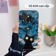 Cat Oil Painting B Tempered Glass Case vivo Y15 S,Y17,Y19,vivo Y20,Y50,vivo Y72 5G Premium Glass Case