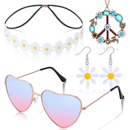 4 Pcs Hippie Costume Accessories Set 70s Peace Sign 60s Outfits for Women Necklace Daisy Earrings Fl