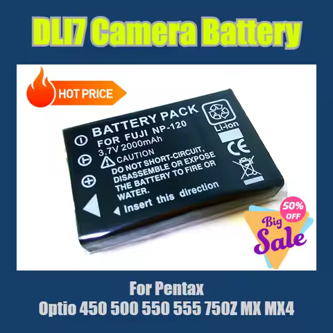 3.7V 2000mAh DLI7 Camera Battery,for Pentax Optio 450 500 550 555 750Z MX MX4