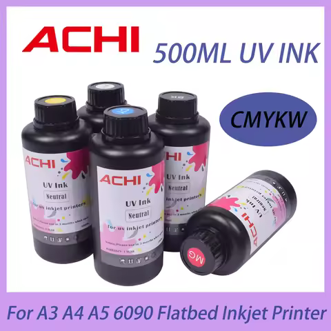 CMYKW 5*500ML UV Ink for R1390 L800 XP600 TX800 Printhead for UV A3 A4 A5 6090 Flatbed Inkjet Printe