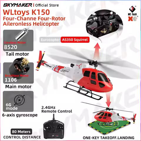 WLtoys K150 AS350 Squirrel RC Helicopter 2.4G 6-Aixs Gyro 4CH Altitude Hold Optical Flow Brushless M