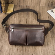 CONTACTS Genuine Leather Crossbody Bag for Men Male Waist BagsMens Travel Money Pouch Crossbody Fann