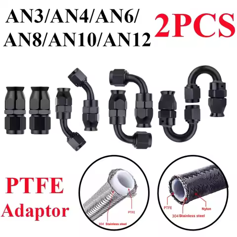 2Pcs AN3 AN4 AN6 AN8 AN10 Straight 0 45 90 180 Degree Reusable Hose End Fitting Adapter For Swivel P