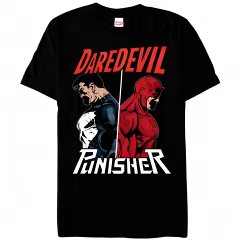 Marvel Genuine New Marvel Marvel Punisher VS Daredevil Comic Print Men's and Women's Short Sleeve Pl