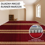 Medinah Mosque Prayer Rug Runner 105cm x 8m Maroon