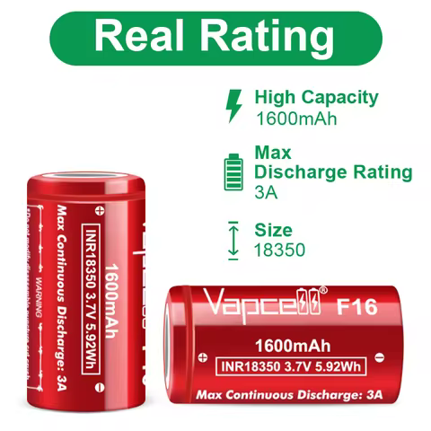 Factory price Vapcell F16 INR18350 1600mah 3A 3.7V rechargeable lithium battery 18350 for flashlight