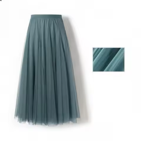 New Women Mesh Elastic Tutu Skirt Beach Spring Summer Korean High Waist Fashion Pleated Long Skirt B