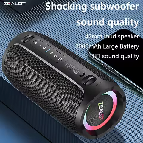 ZEALOT S76 50W Wireless Speakers,Hifi Sound quality,RGB light Wireless Speaker,8000mAh Battery,24 Ho