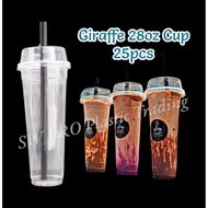 [25 Sets] Giraffe 28oz Cup + Half Dome Lid + Straw Black - Cup Zirafah, Thailand PP Cup Giraffe