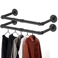 Industrial Pipe Clothes Rack Wall Mounted Heavy Duty Pipe Shelves for Hanging Clothes Coats Laundry