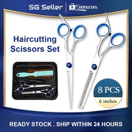 【SG SELLER】8PCS Professional Hair Cut Scissors Set Stainless Steel 6.0'' Scissors, Thinning Shears, 