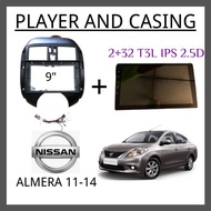 ALMERA 11-14 Android Player 2 + 32 T3L IPS 2.5D 9-inch Full HD screen Car Andriod Player With Casing