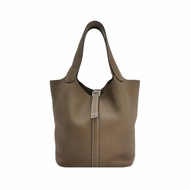 Hermes Picotin菜籃包22手提包Clemence（TC）牛皮銀扣18etoupe大象灰Y刻